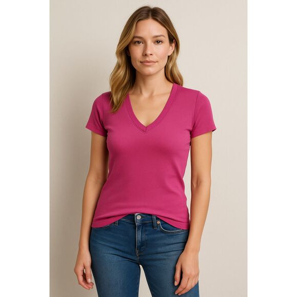 Michael Stars Magenta V-Neck Short Sleeve Tee | Size OS - Picture 1 of 8